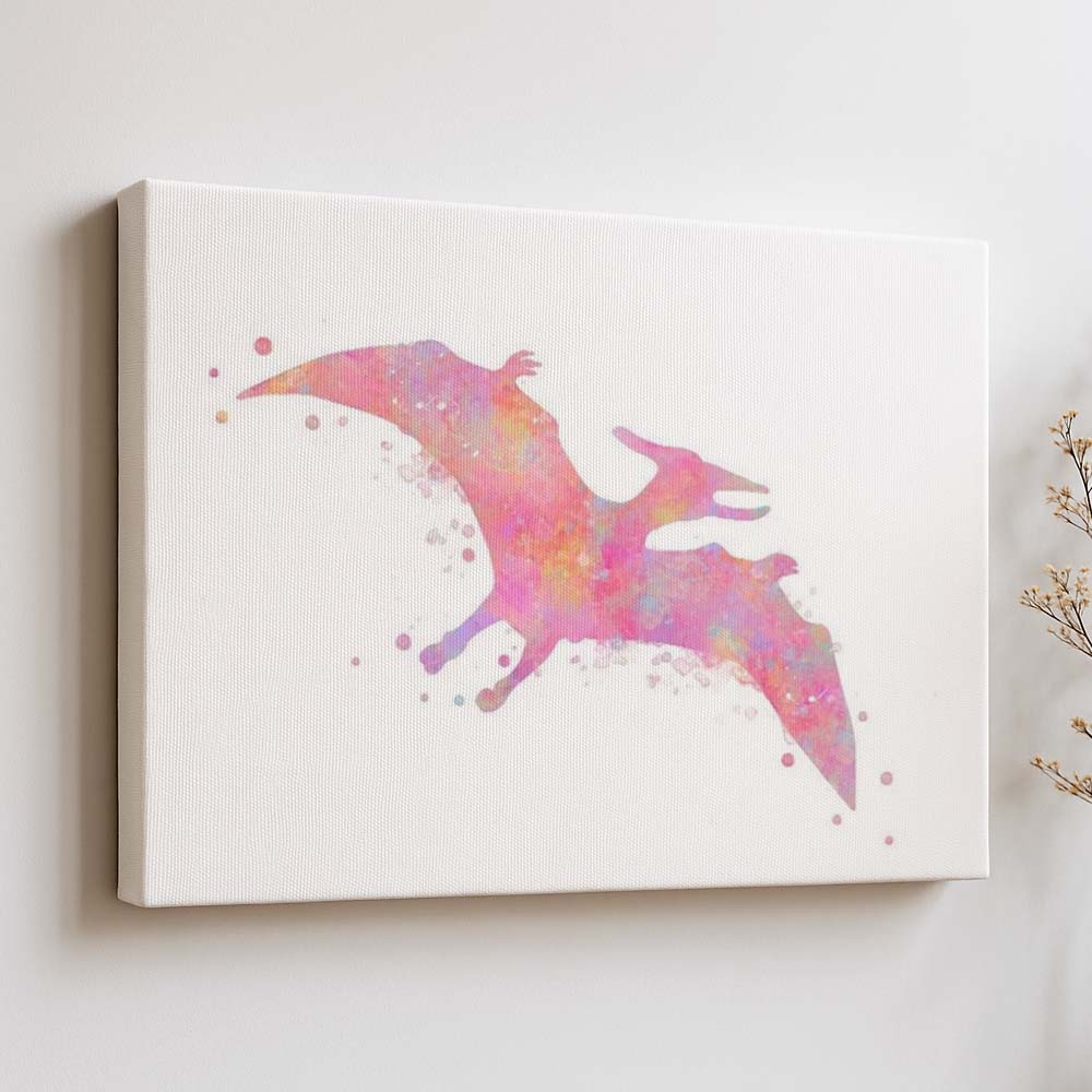 Pteranodon Dinosaur Wall Art Print – Pink Watercolour Flying Dino Decor for Kids