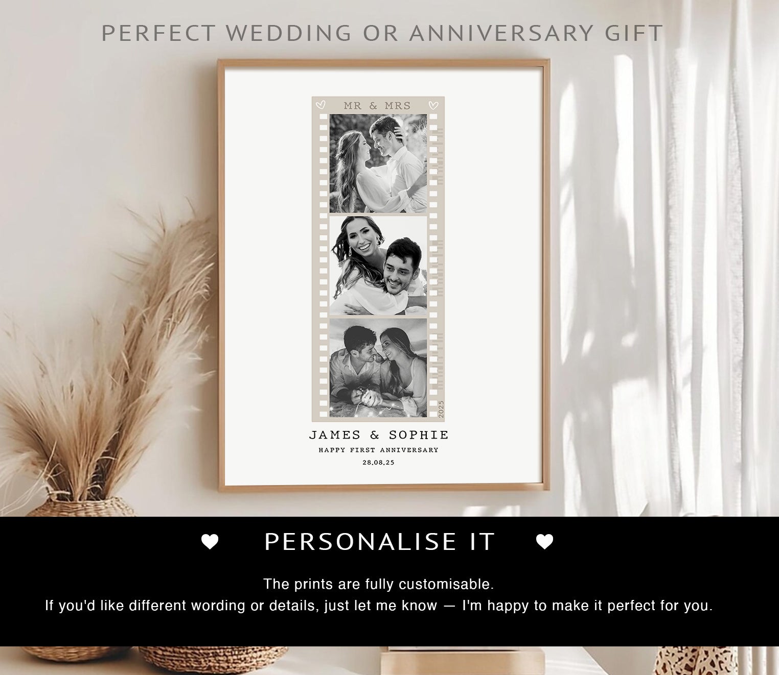Custom Anniversary Photo Collage Print – Couple Gift, Wedding or First Anniversary Wall Art