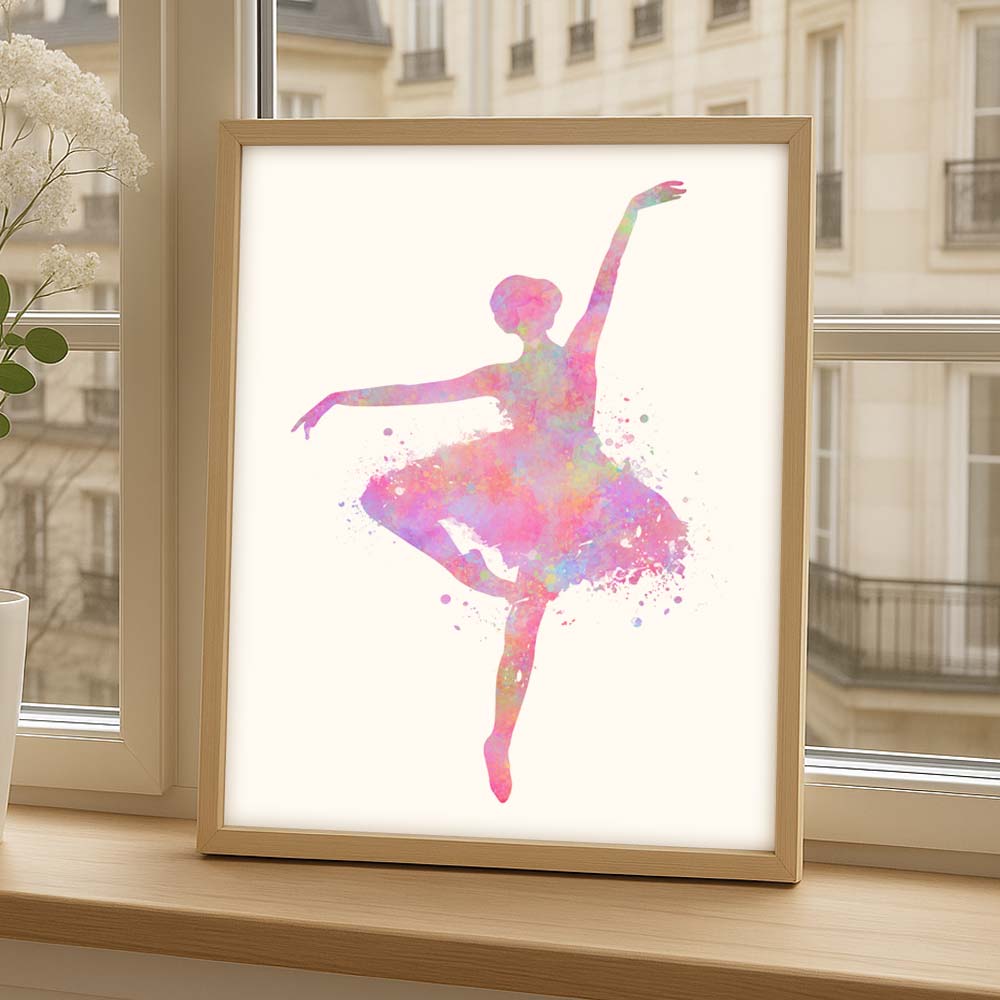 Pink Ballerina Watercolour Art Print – Elegant Ballet Dancer Wall Decor