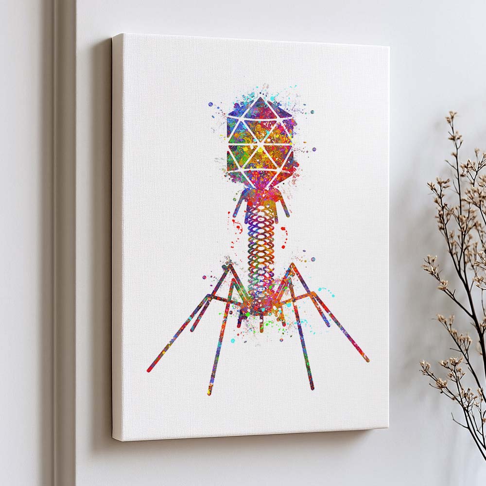 Bacteriophage Watercolour Art Print – Colourful Virus Wall Decor