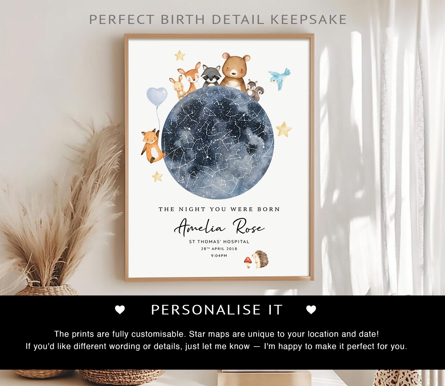 Personalised Star Map Baby Print – "The Night You Were Born" | Custom Birth Poster | Newborn Gift | Nursery Wall Art