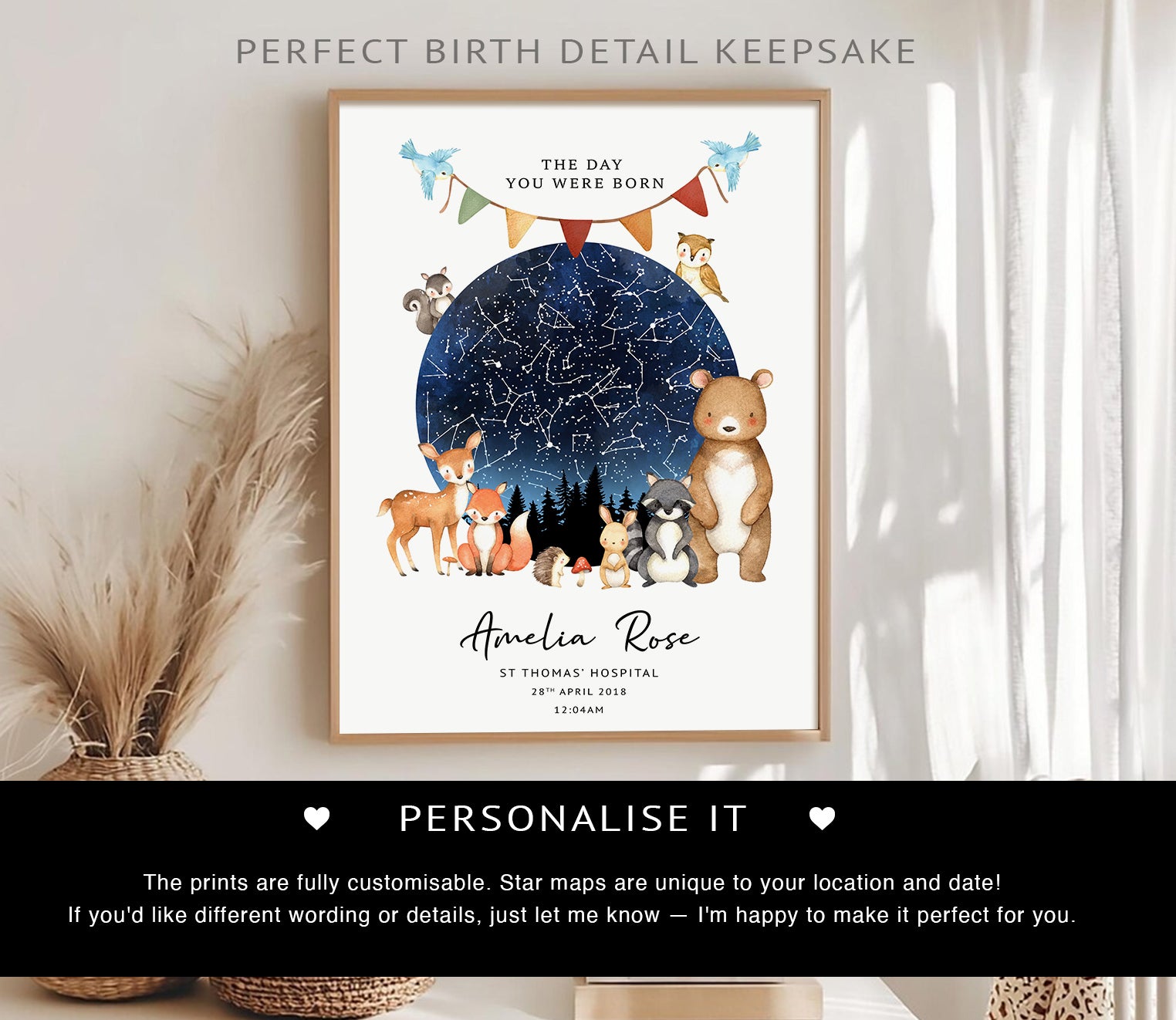 Personalised Star Map Baby Print – "The Night You Were Born" | Custom Birth Poster | Newborn Gift | Nursery Wall Art (Copy)