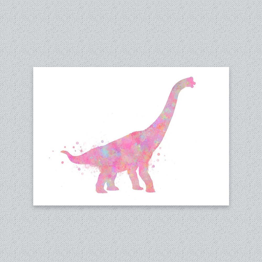 Brachiosaurus Dinosaur Wall Art – Watercolour Print for Kids Room or Nursery