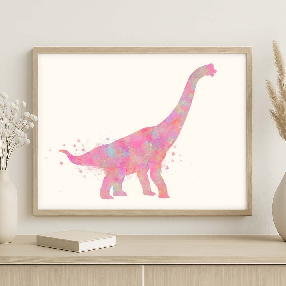 Brachiosaurus Dinosaur Wall Art – Watercolour Print for Kids Room or Nursery