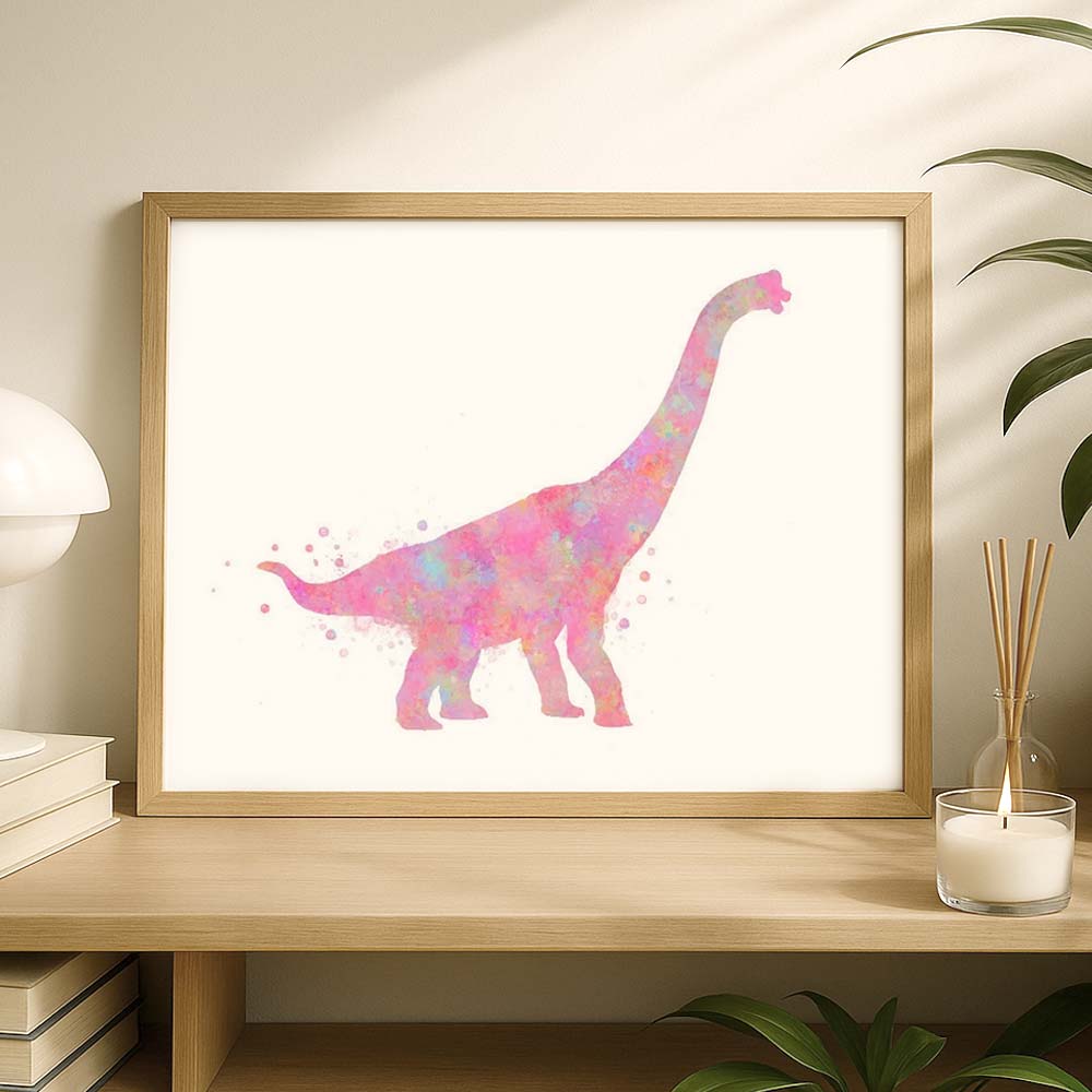 Brachiosaurus Dinosaur Wall Art – Watercolour Print for Kids Room or Nursery