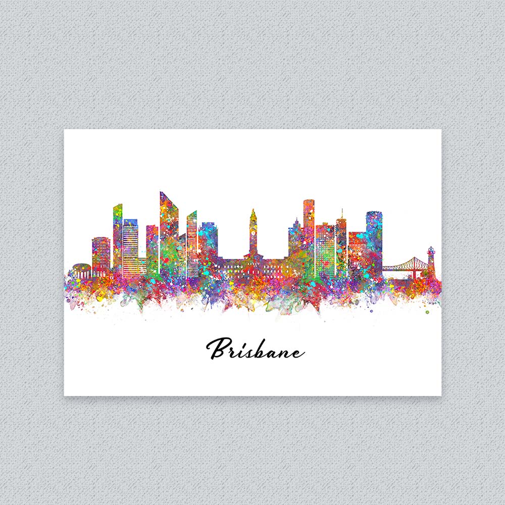 Brisbane Skyline Watercolor Art Print – Vibrant Australia Wall Decor