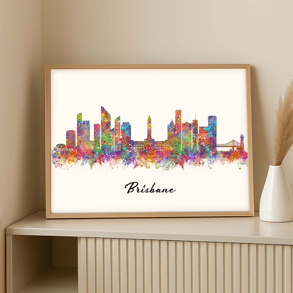 Brisbane Skyline Watercolor Art Print – Vibrant Australia Wall Decor