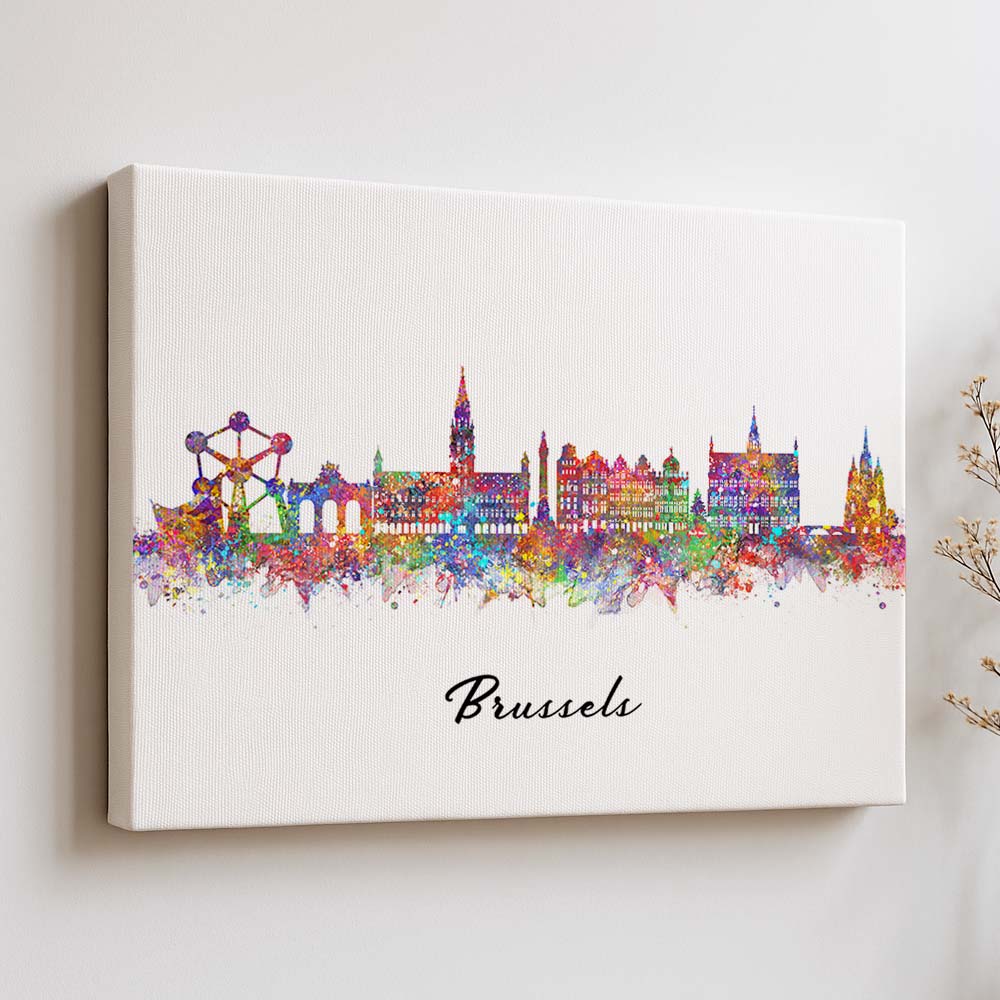 Brussels Skyline Watercolor Art Print – Vibrant Belgium Wall Decor