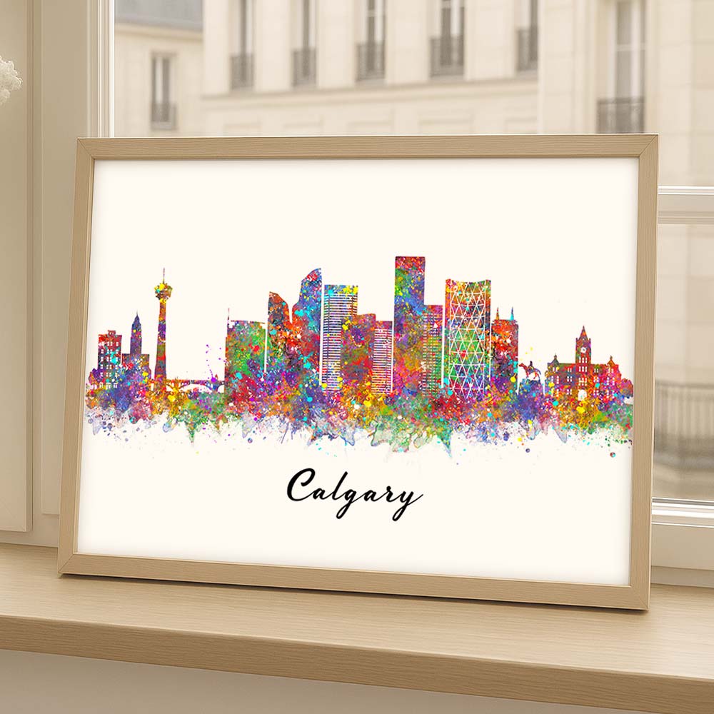 Calgary Skyline Watercolor Art Print – Colorful Canada City Wall Decor