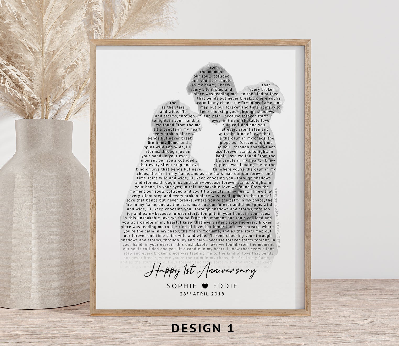 Personalised Song Lyrics Silhouette Print – First Dance Anniversary Gift for Couple