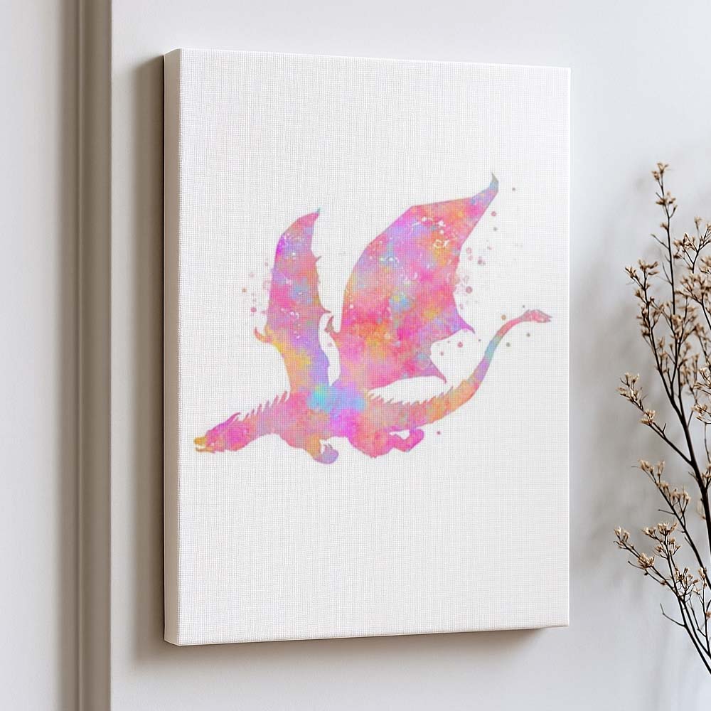 Pink Watercolour Dragon Wall Art – Fantasy Nursery & Kids Room Decor