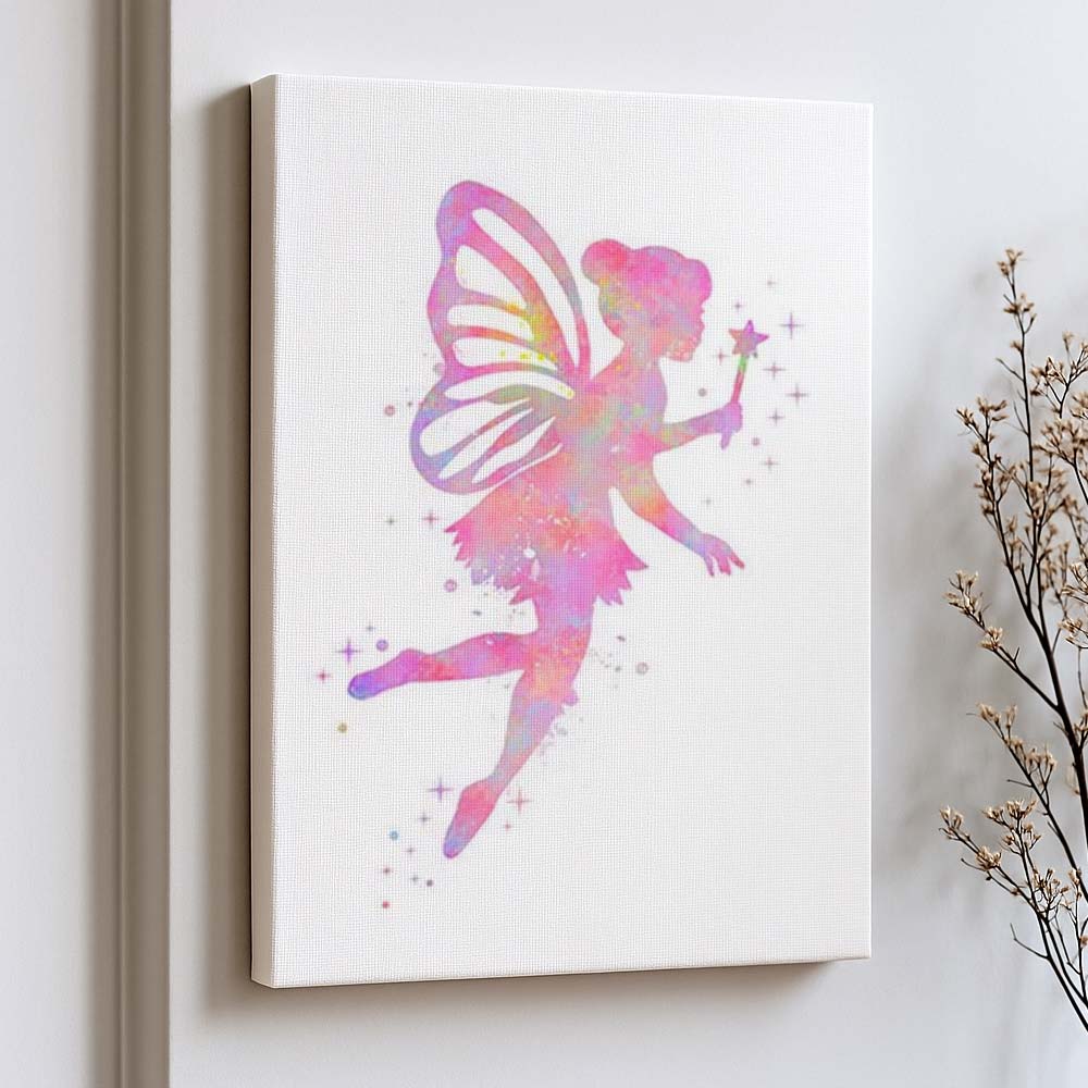 Pink Fairy Watercolour Wall Art – Magical Nursery & Girls Room Print