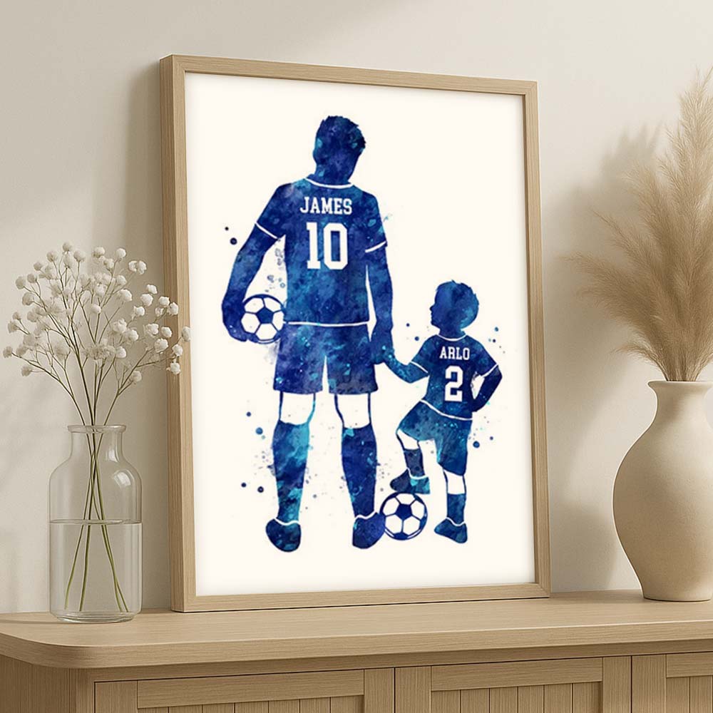 Personalised Father & Son Football Watercolour Art Print
