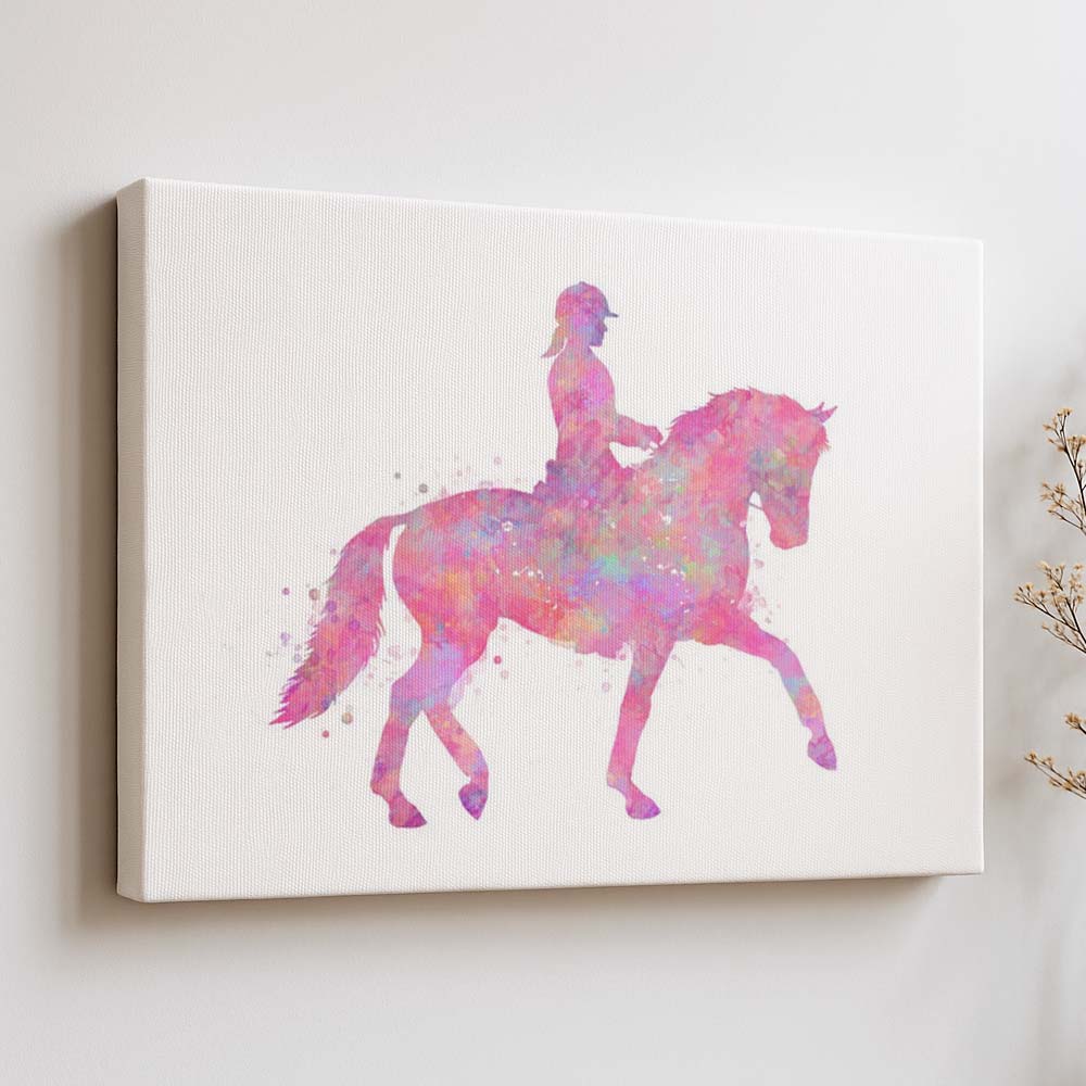 Horse Riding Wall Art – Pink Watercolour Equestrian Print for Girls