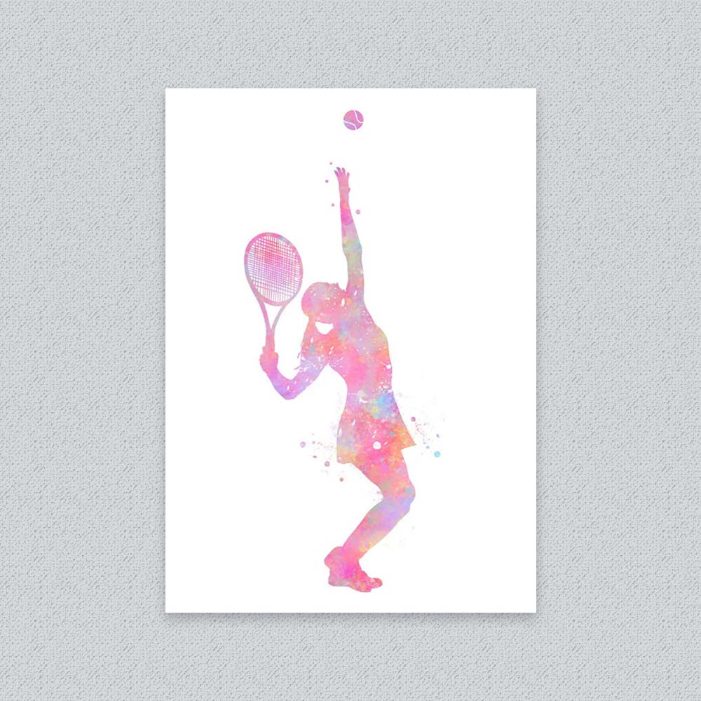 Female Tennis Serve Watercolour Art Print