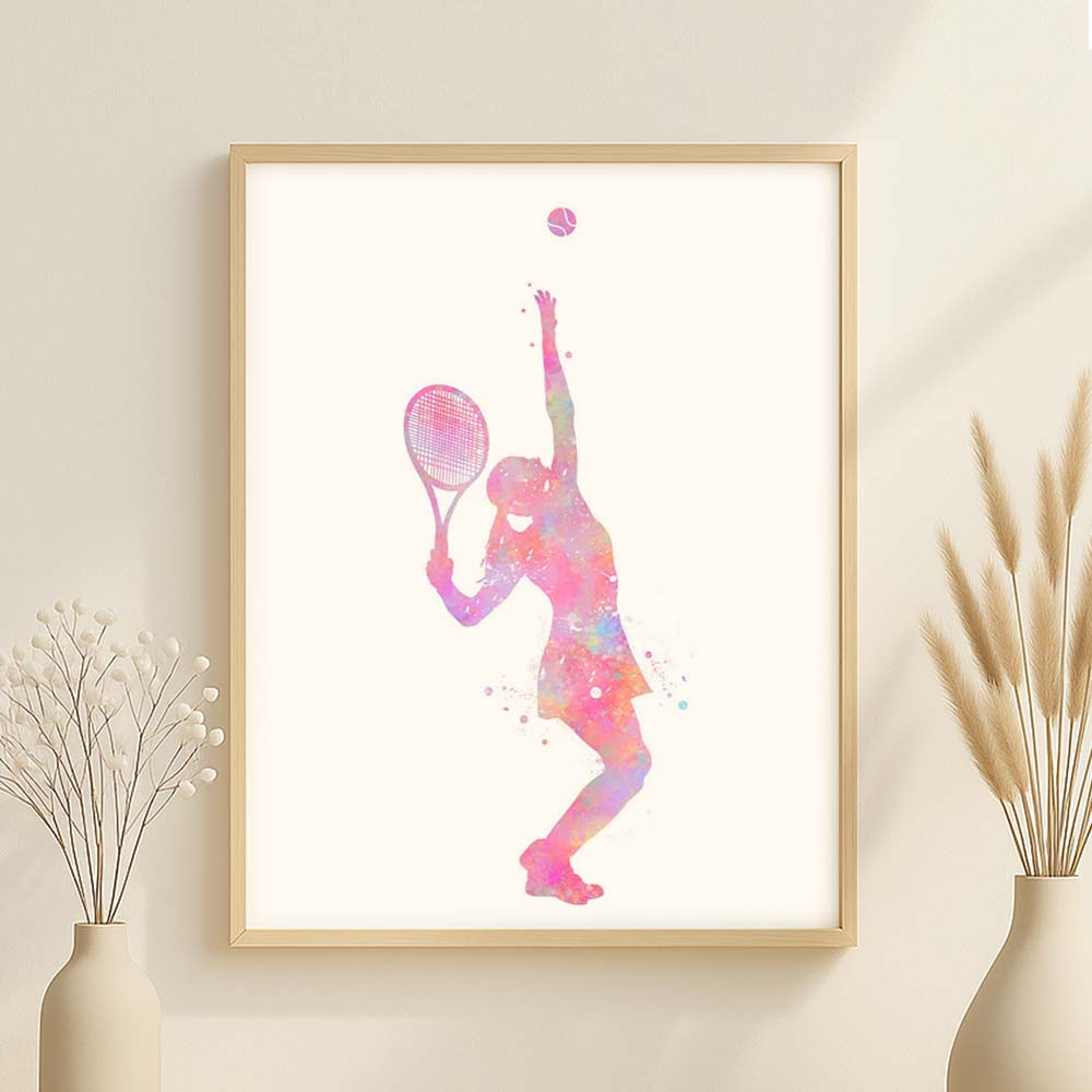 Female Tennis Serve Watercolour Art Print