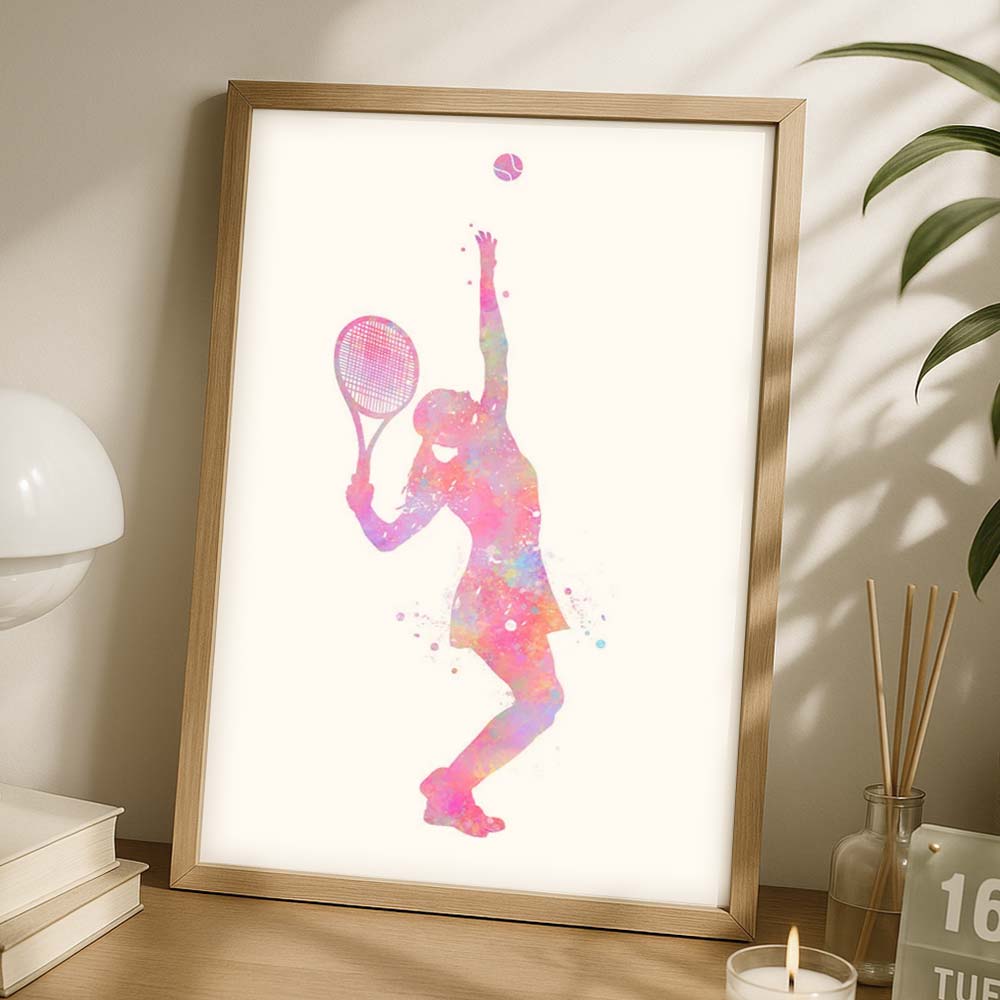 Female Tennis Serve Watercolour Art Print