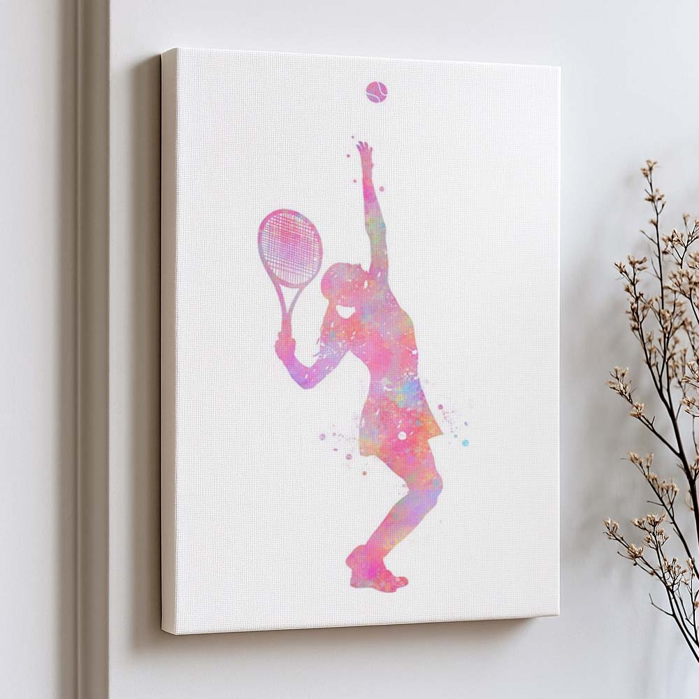 Female Tennis Serve Watercolour Art Print