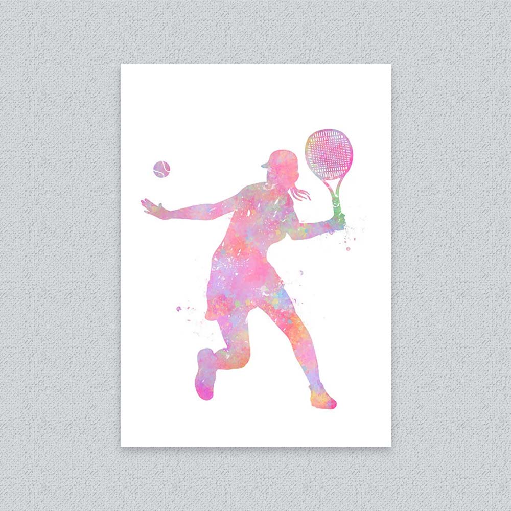 Female Tennis Serve Watercolour Art Print