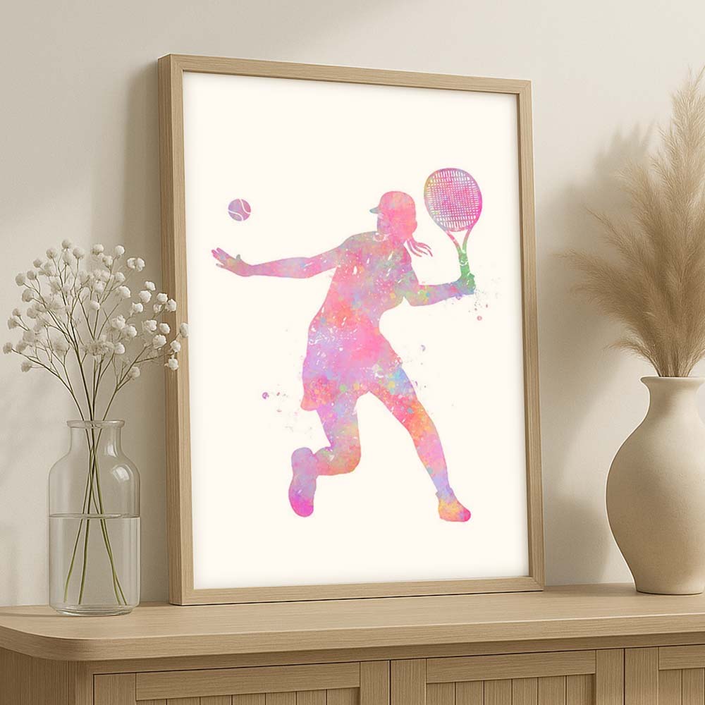 Female Tennis Serve Watercolour Art Print