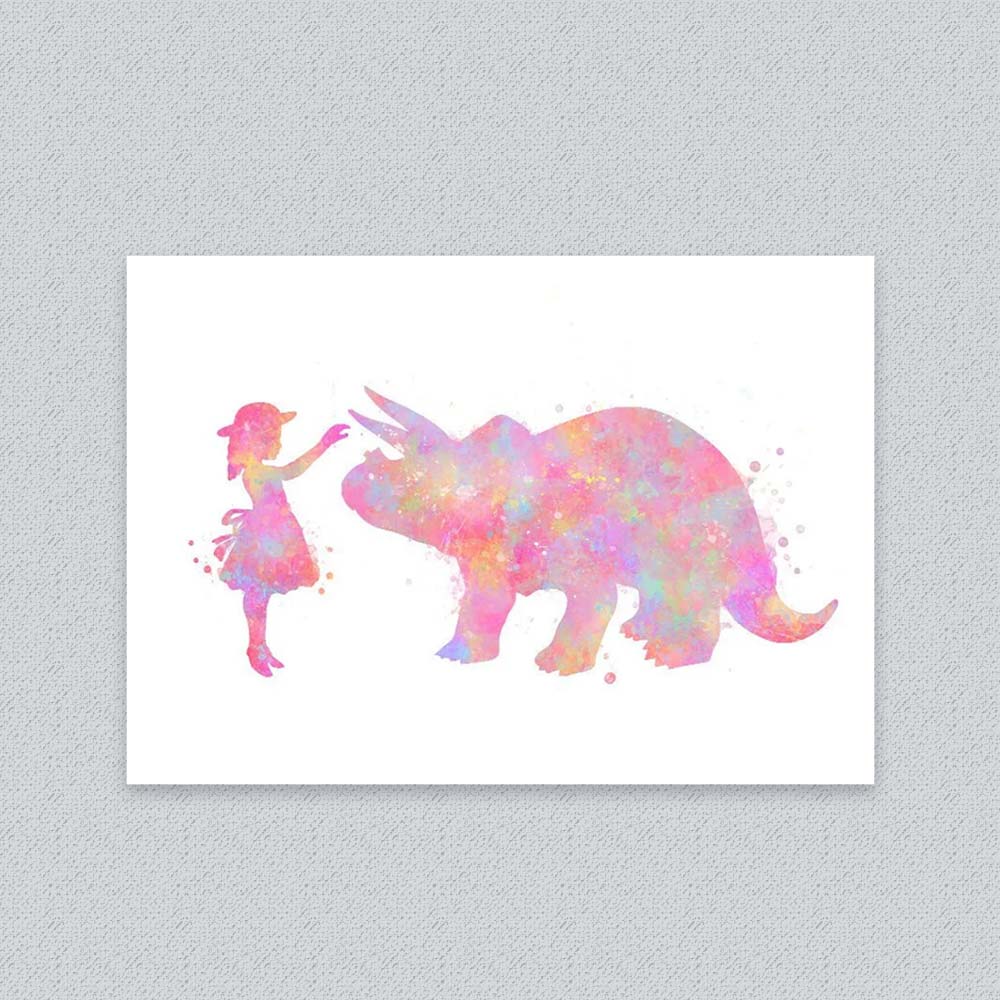Personalised Sisters Riding Triceratops Dinosaur Wall Art