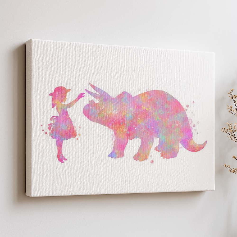 Personalised Sisters Riding Triceratops Dinosaur Wall Art