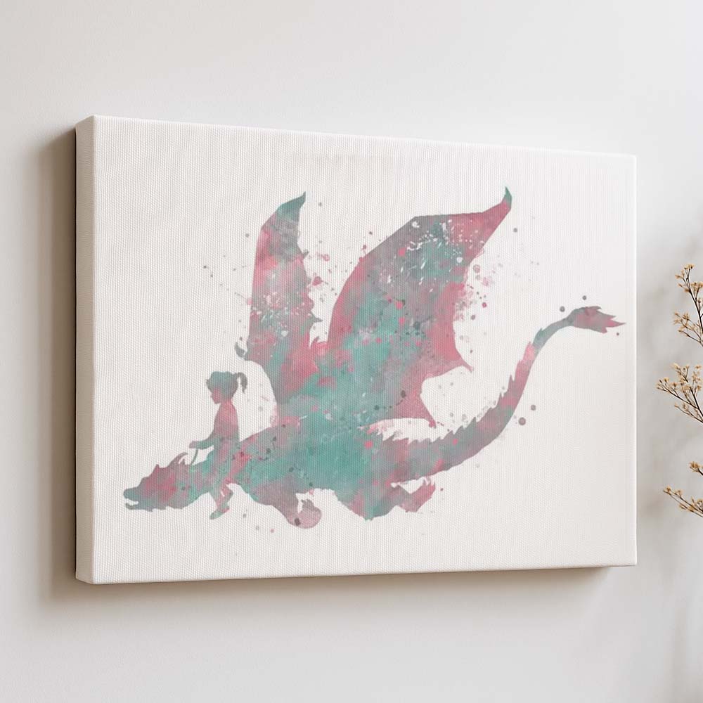 Girl Riding Dragon Watercolour Print – Fantasy Wall Art for Kids&