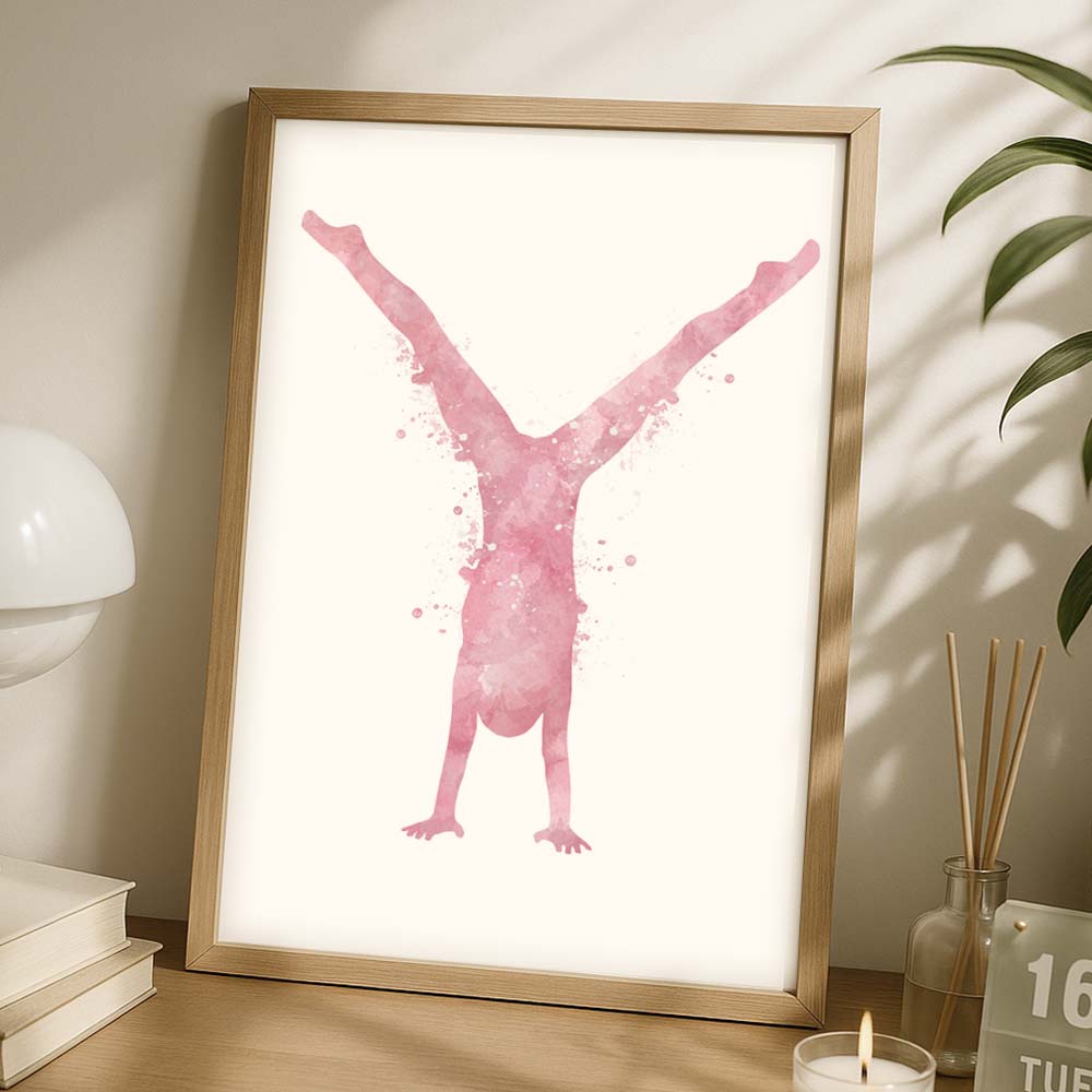 Blush Pink Watercolor Handstand Gymnast Art Print