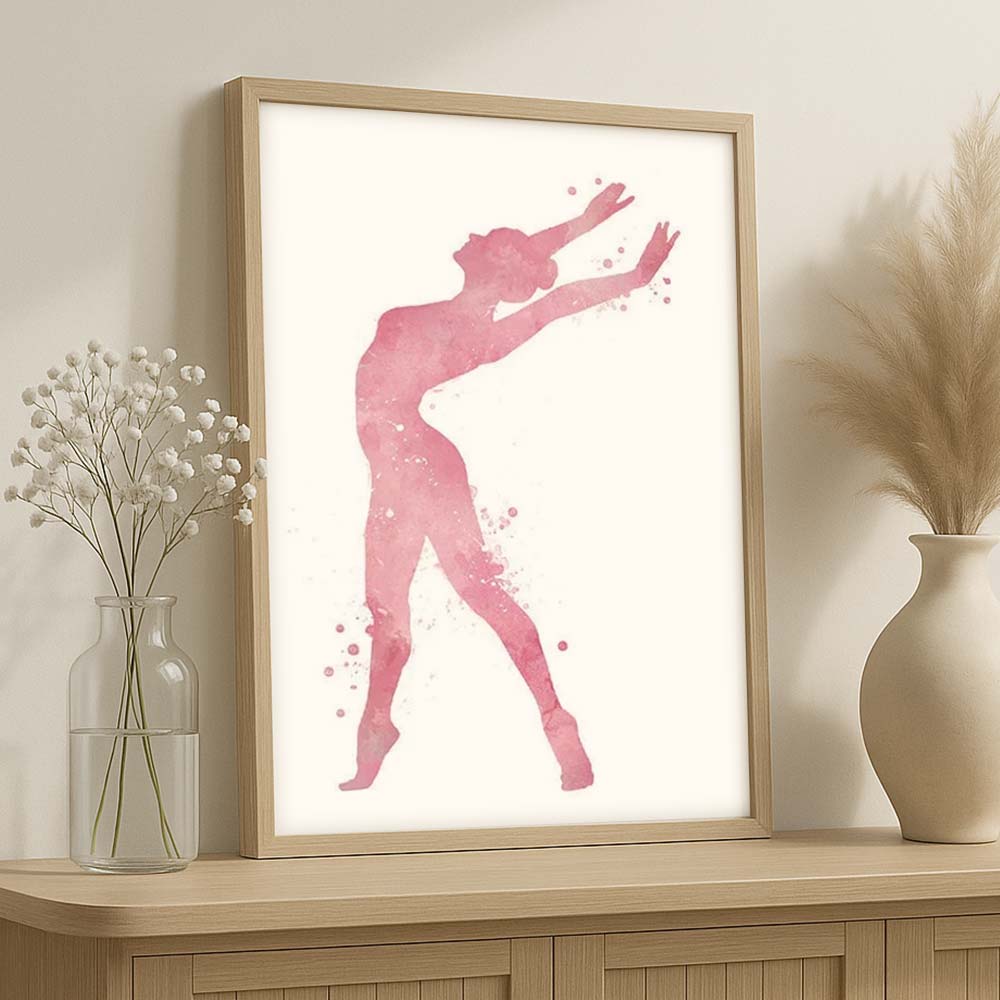 Blush Gymnastics Wall Art Print – Elegant Ballerina Silhouette Decor
