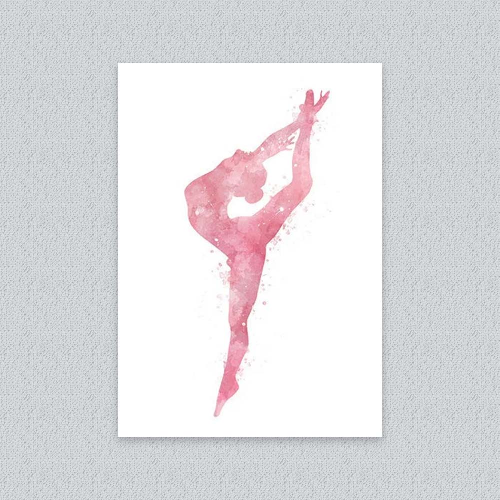 Blush Gymnastics Leg Hold Pose Wall Art – Watercolour Gymnast Gift for Girls