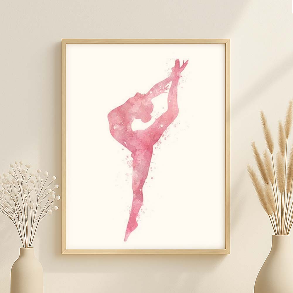 Blush Gymnastics Leg Hold Pose Wall Art – Watercolour Gymnast Gift for Girls