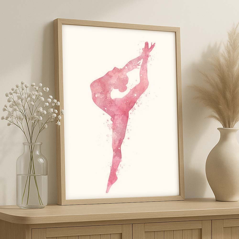 Blush Gymnastics Leg Hold Pose Wall Art – Watercolour Gymnast Gift for Girls