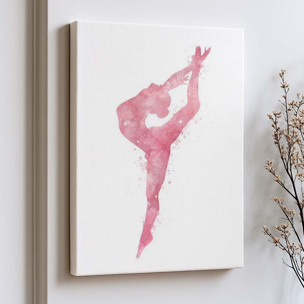 Blush Gymnastics Leg Hold Pose Wall Art – Watercolour Gymnast Gift for Girls
