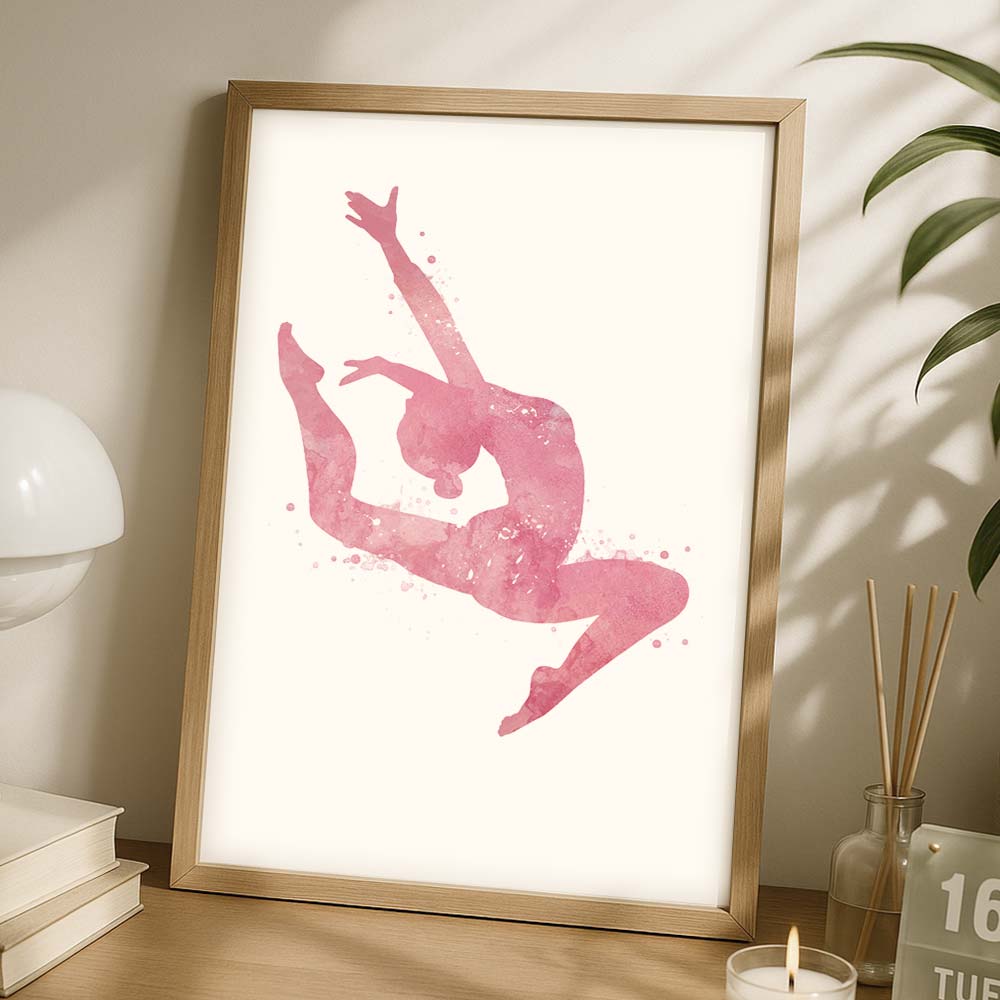 Blush Pink Watercolor Gymnast Leap Art Print