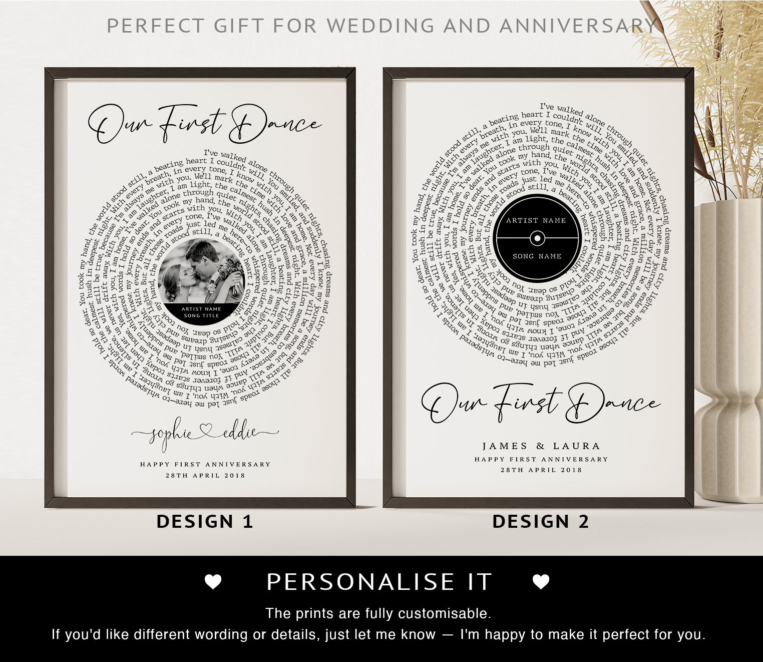 Personalised Lyric or Wedding Vow Print with Photo | First Dance or Anniversary Gift