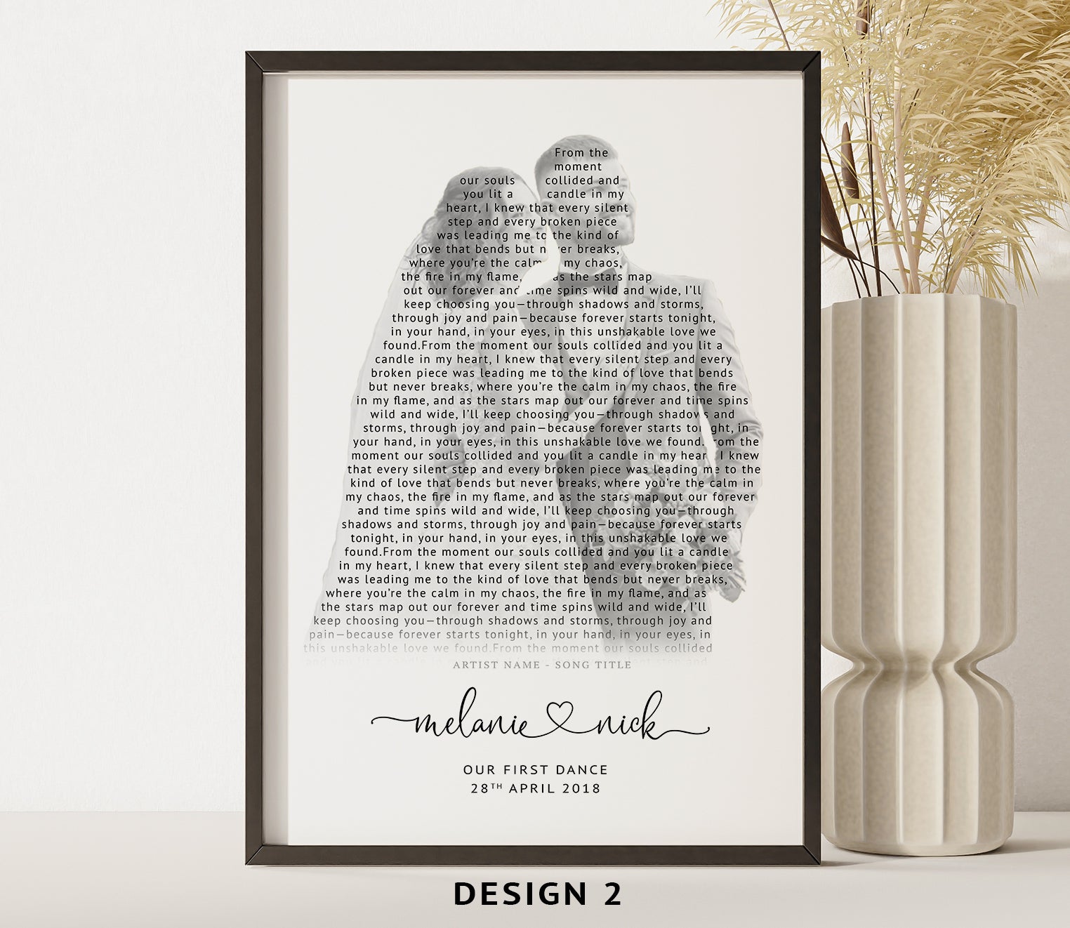 Personalised Song Lyrics Silhouette Print – First Dance Anniversary Gift for Couple