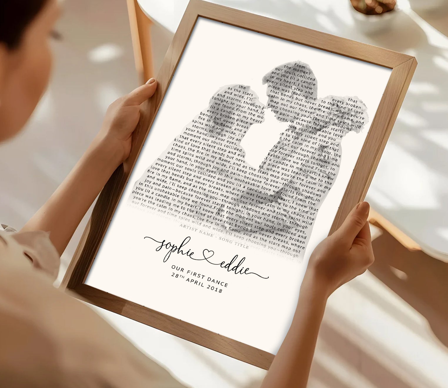 Personalised Song Lyrics Silhouette Print – First Dance Anniversary Gift for Couple