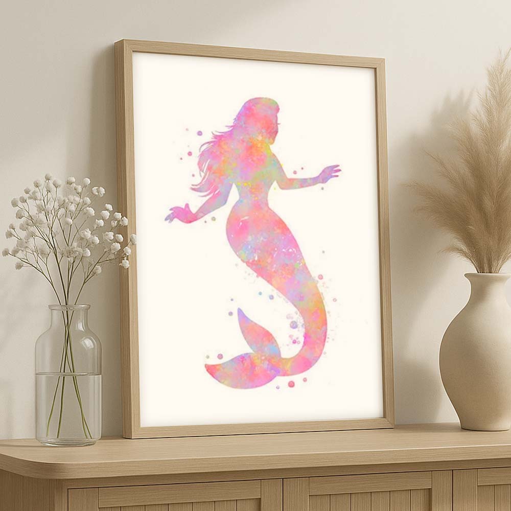 Mermaid Watercolour Wall Art Print – Pastel Nursery Poster