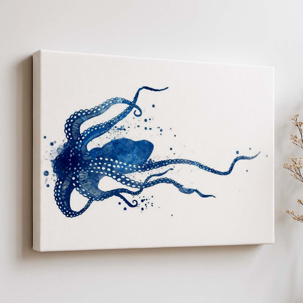 Navy Blue Octopus Watercolour Print – Coastal Wall Art for Ocean Lovers