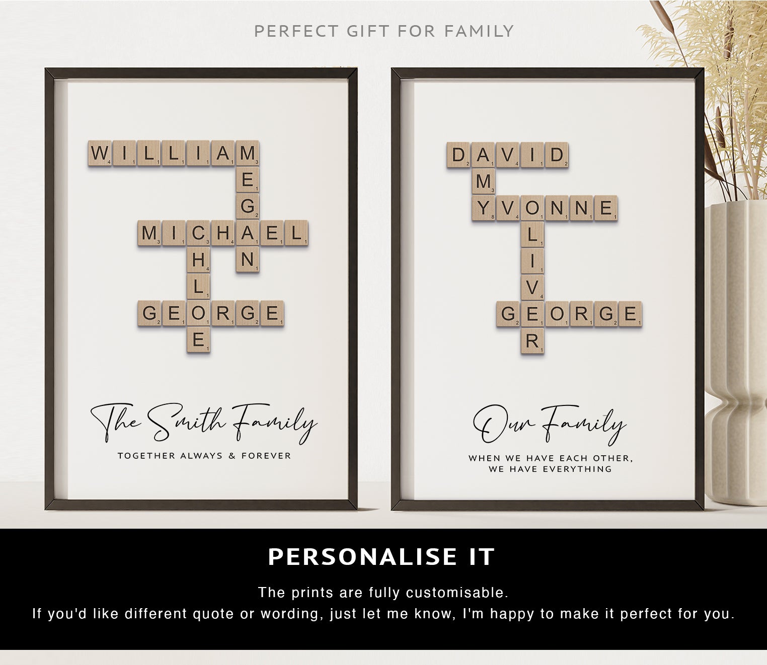 Personalised Scrabble Family Name Print – Custom Wooden Tile Wall Art | Family Gift & Home Decor