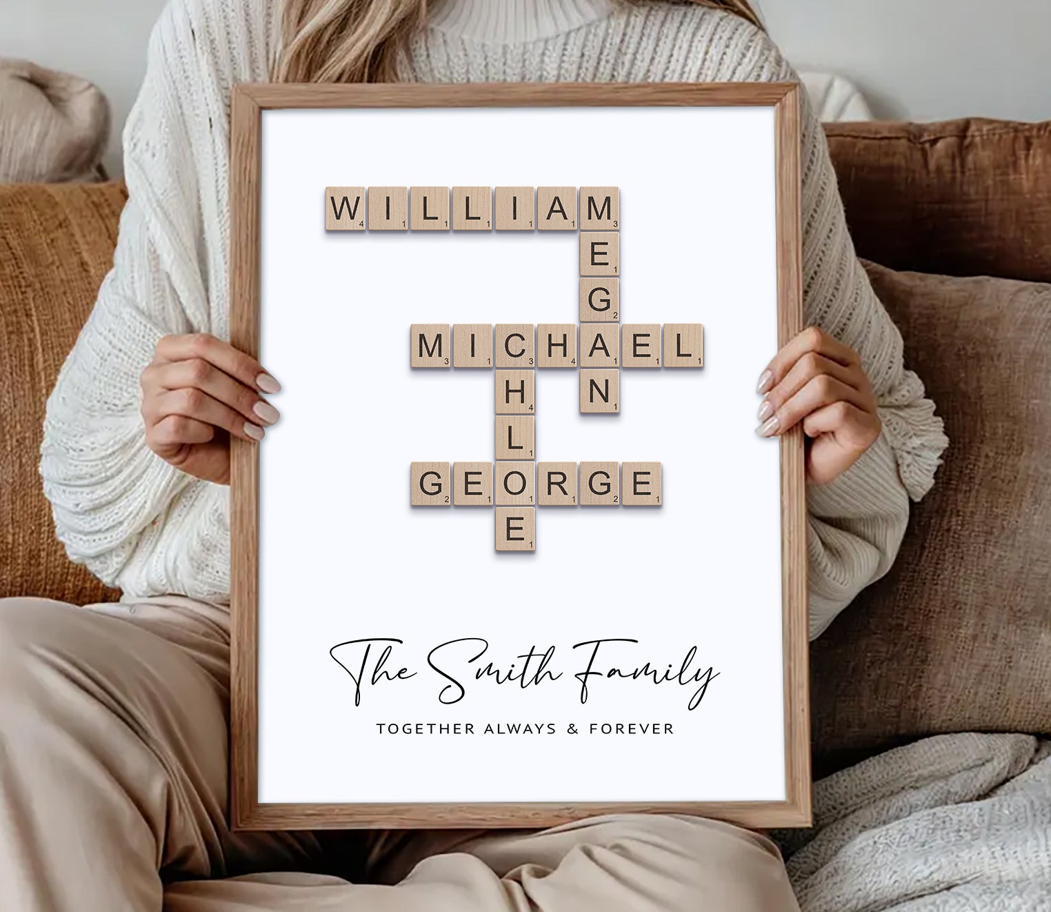 Personalised Scrabble Family Name Print – Custom Wooden Tile Wall Art | Family Gift & Home Decor