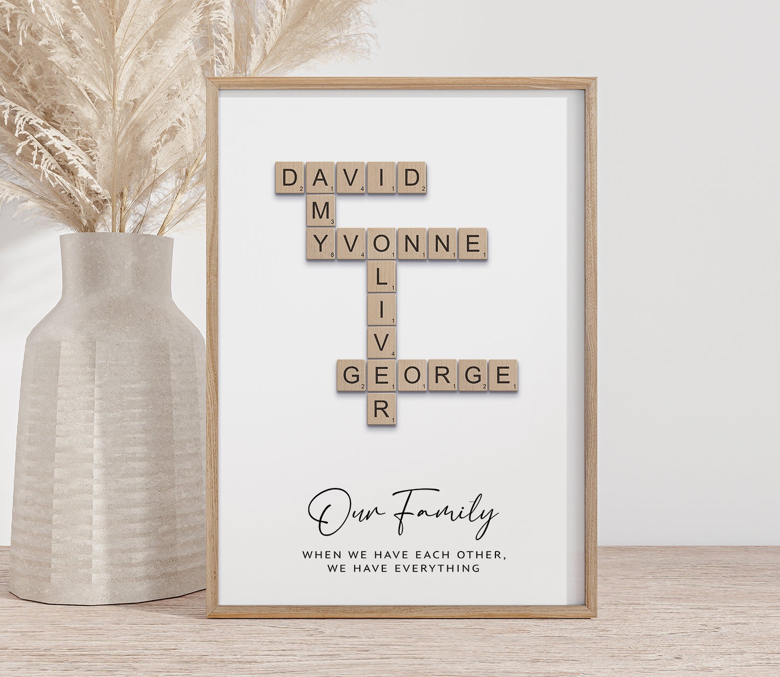 Personalised Scrabble Family Name Print – Custom Wooden Tile Wall Art | Family Gift & Home Decor