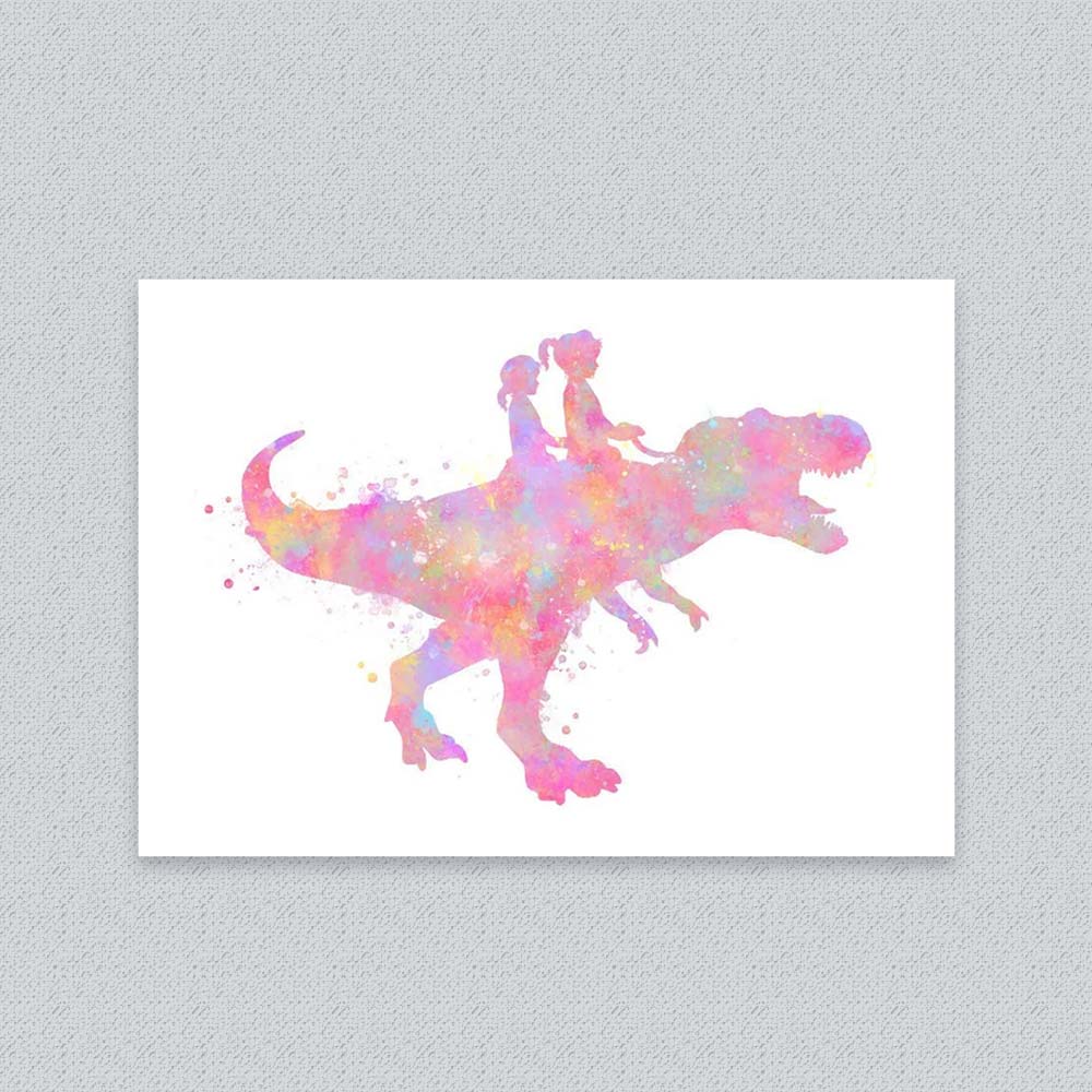 Personalised Sisters Riding T-Rex Dinosaur Wall Art