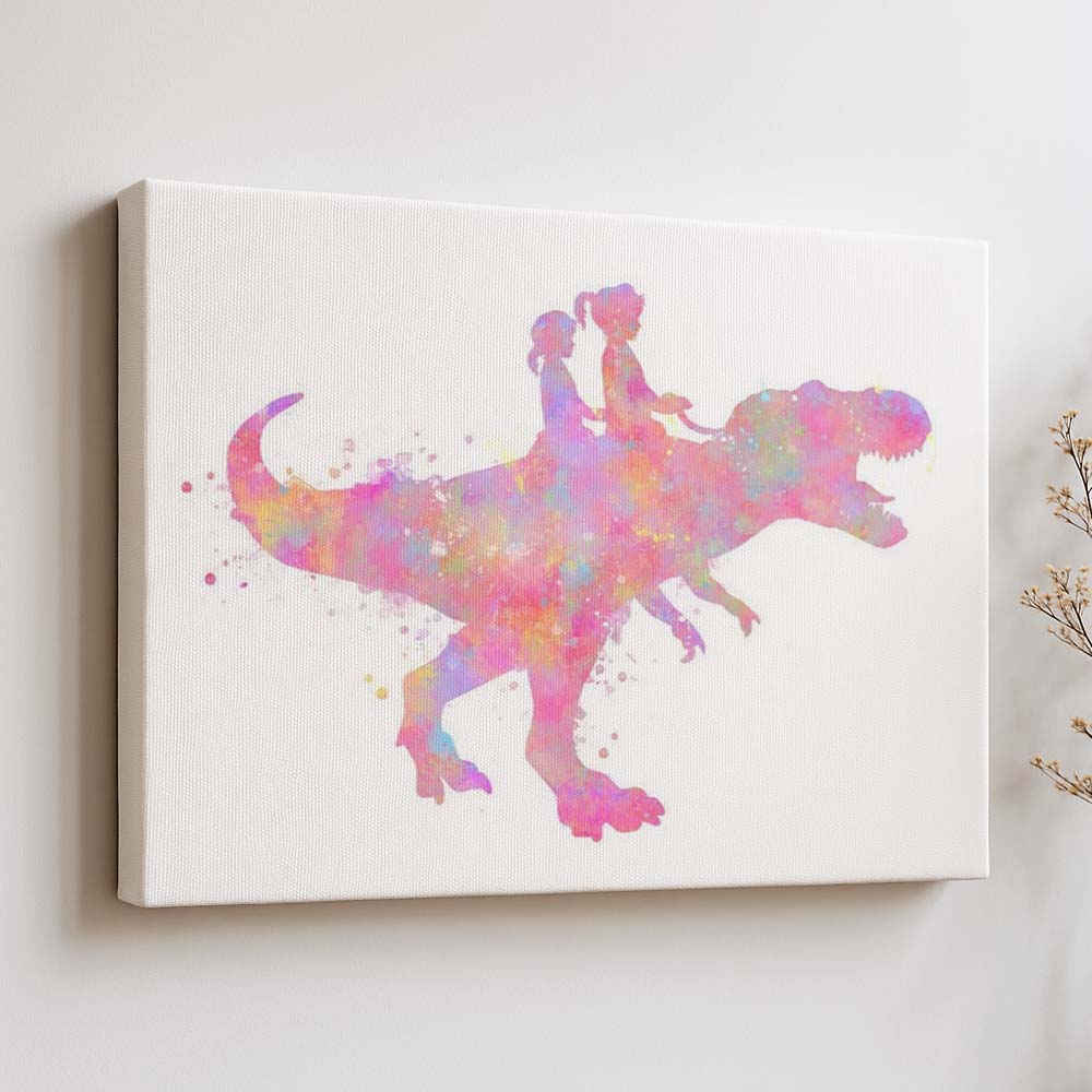 Personalised Sisters Riding T-Rex Dinosaur Wall Art