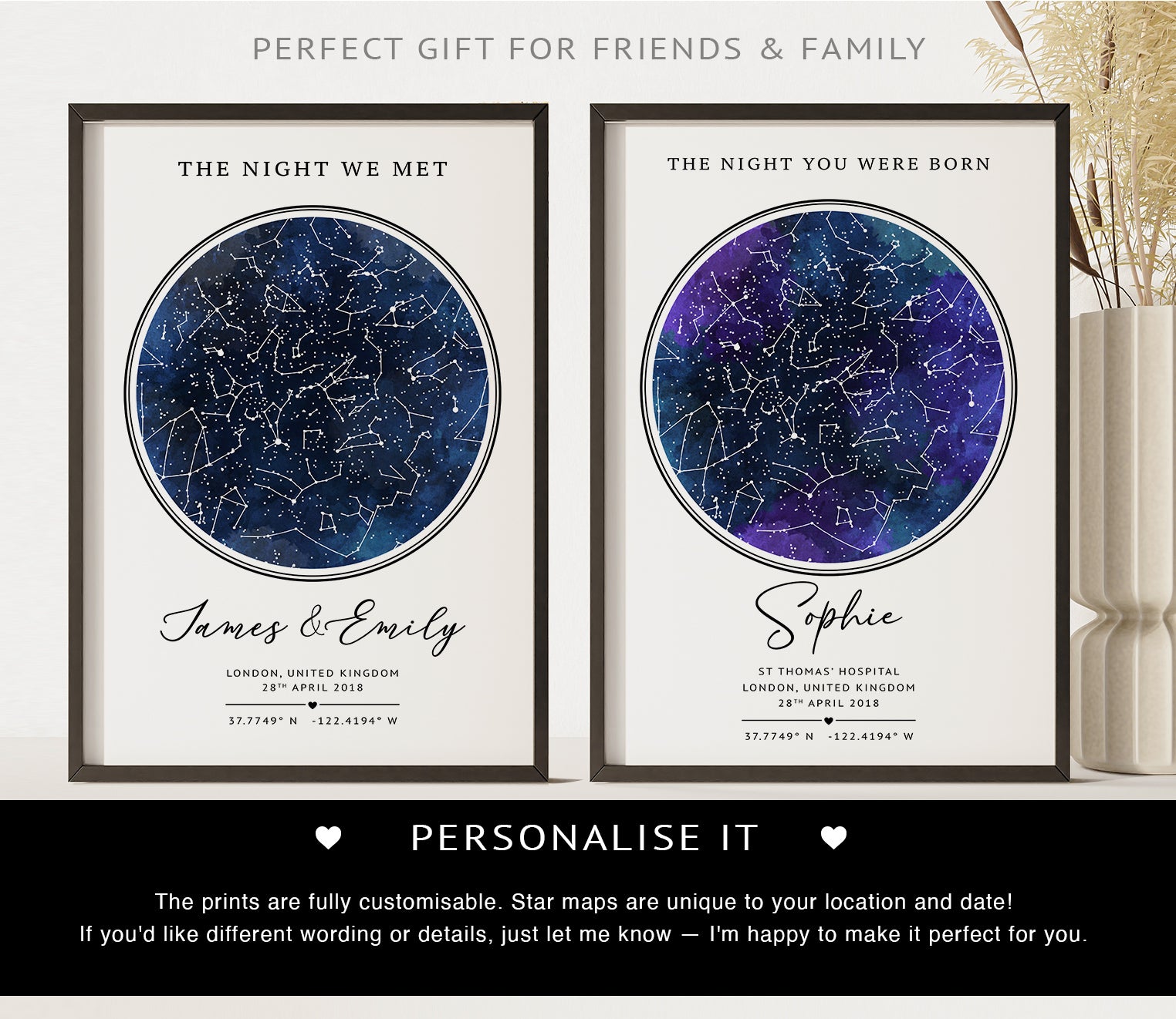 Personalised Star Map Gift – Custom Night Sky Constellation Poster | Anniversary Gift