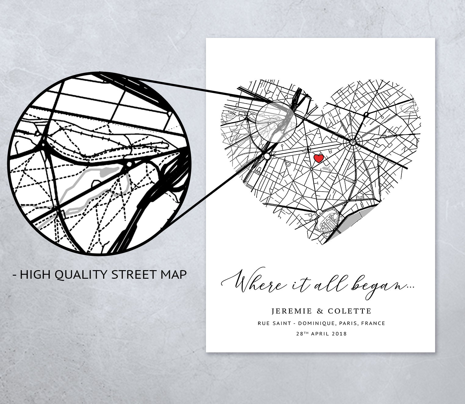 Personalised Heart Map Print – Where It All Began