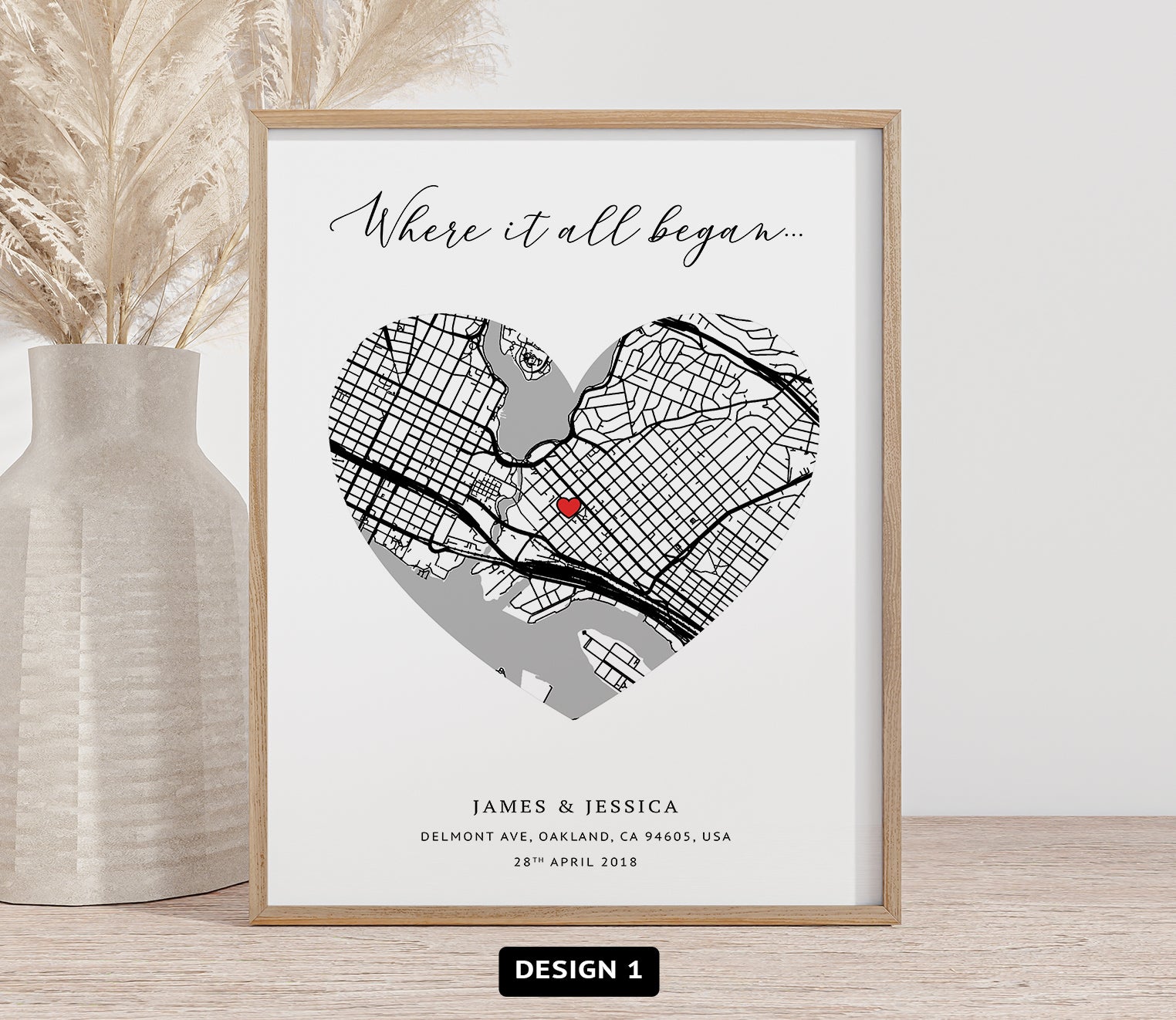 Personalised Heart Map Print – Where It All Began