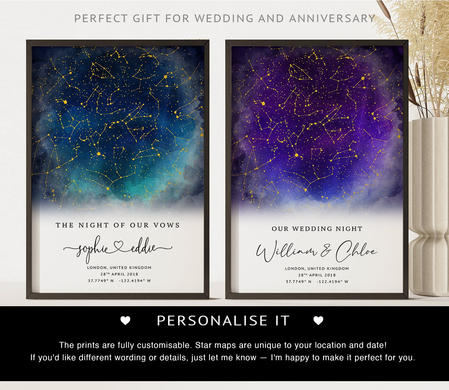 Personalised Star Map Gift – Custom Night Sky Constellation Poster | Anniversary Gift