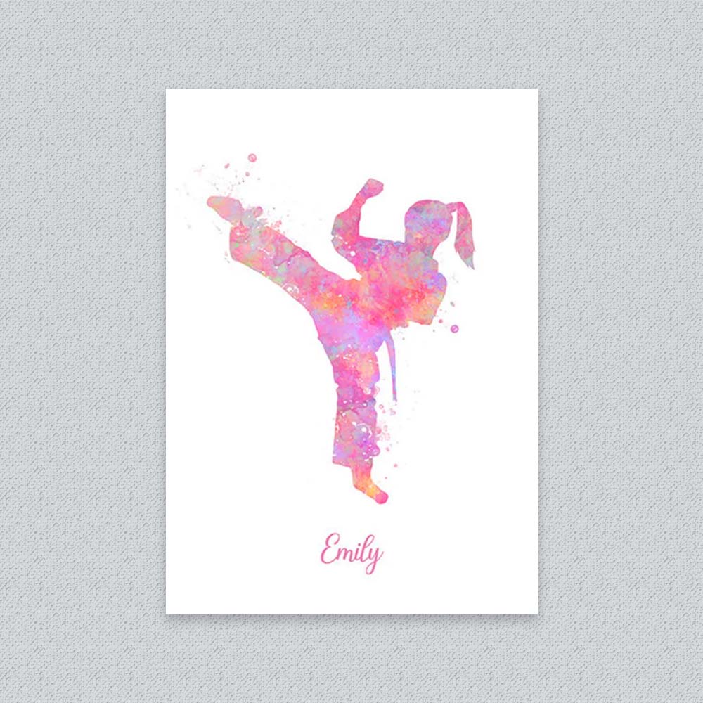 Personalised Taekwondo Girl Wall Art Print – Martial Arts Poster for Kids Room