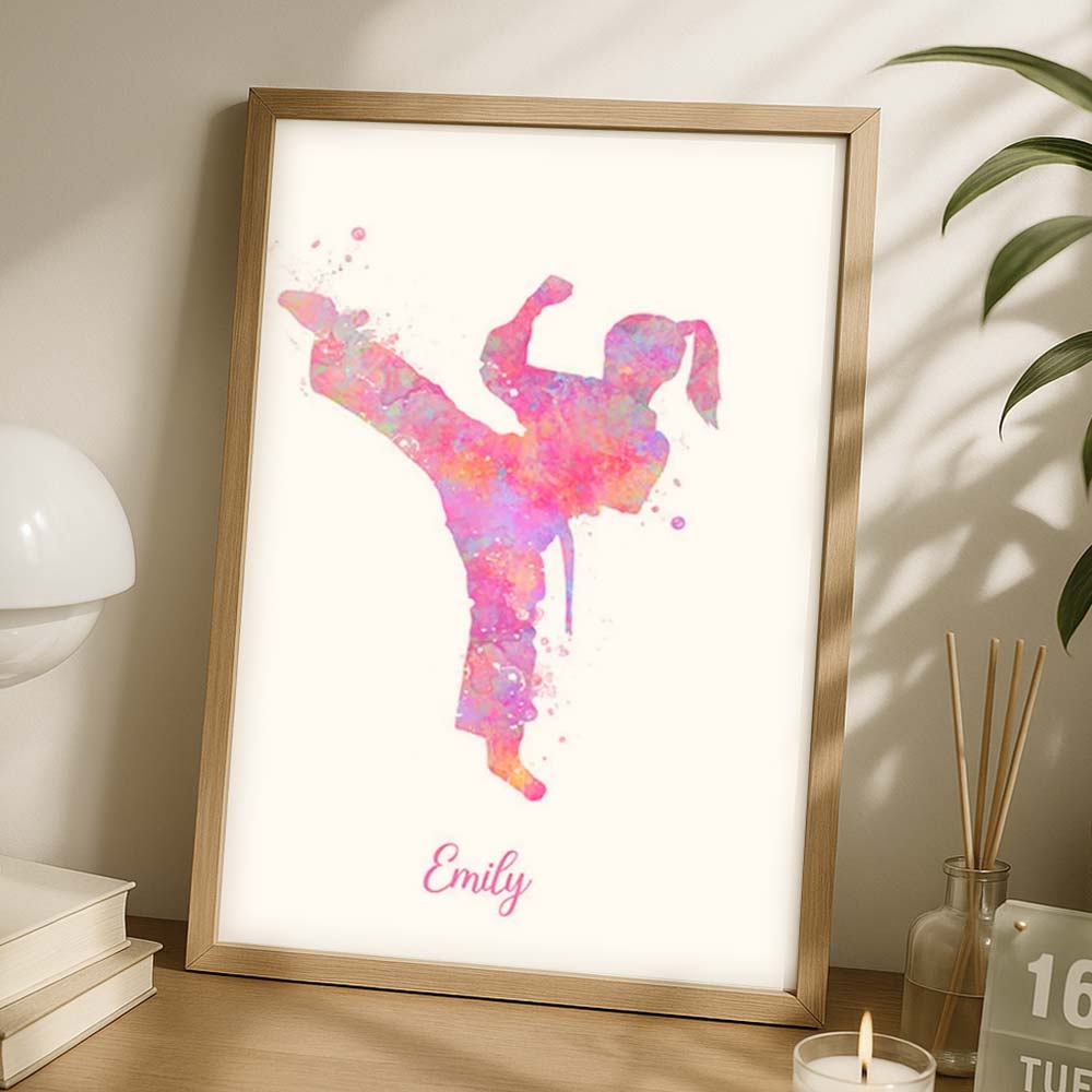 Personalised Taekwondo Girl Wall Art Print – Martial Arts Poster for Kids Room
